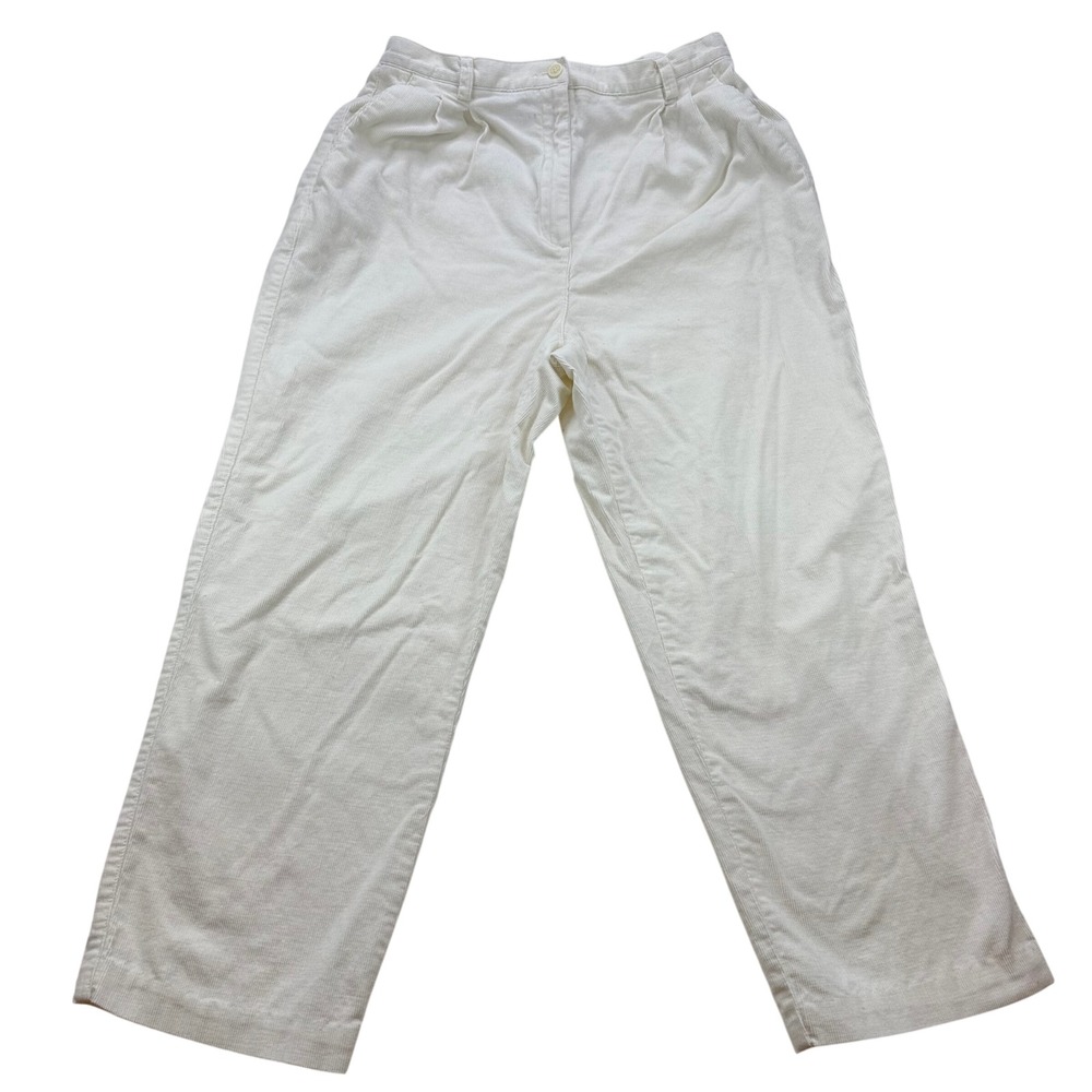 Liz Claiborne Vtg Cream Corduroy High Rise Pleated Straight Leg Pants Off White